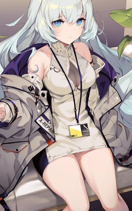 坐在沙发上的短裙动漫少女插画手机壁纸