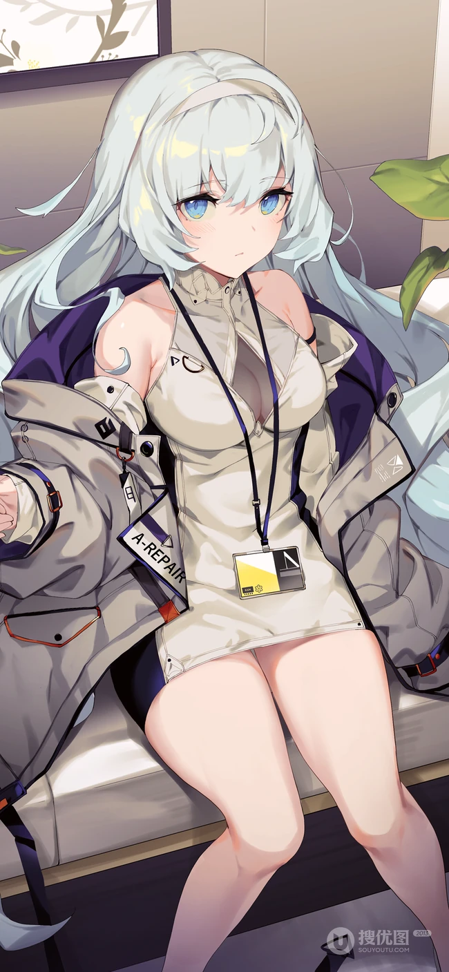 坐在沙发上的短裙动漫少女插画手机壁纸