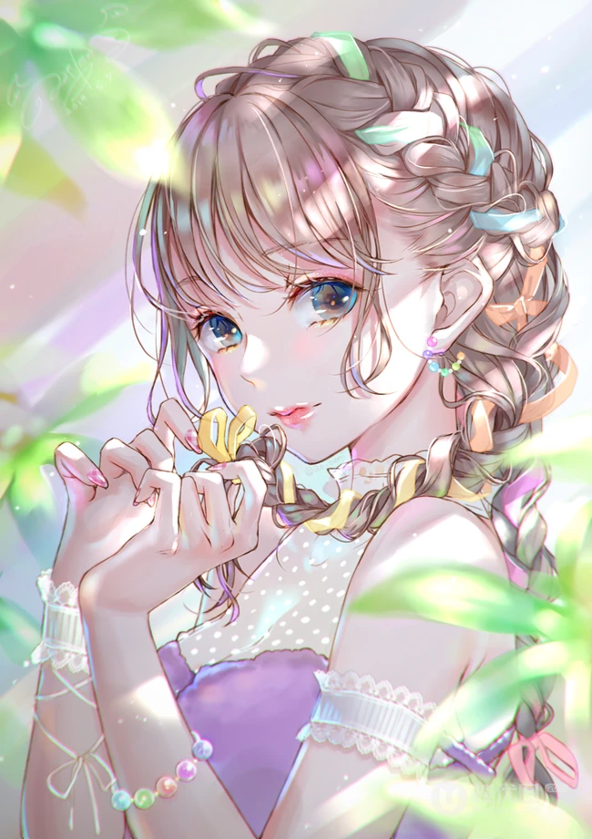 花与少女，二次元小清新少女森系手绘插画超清美图