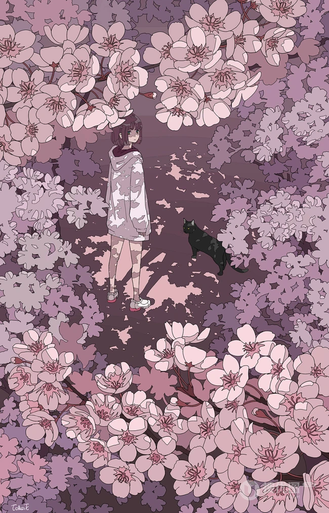 花与少女，二次元小清新少女森系手绘插画超清美图