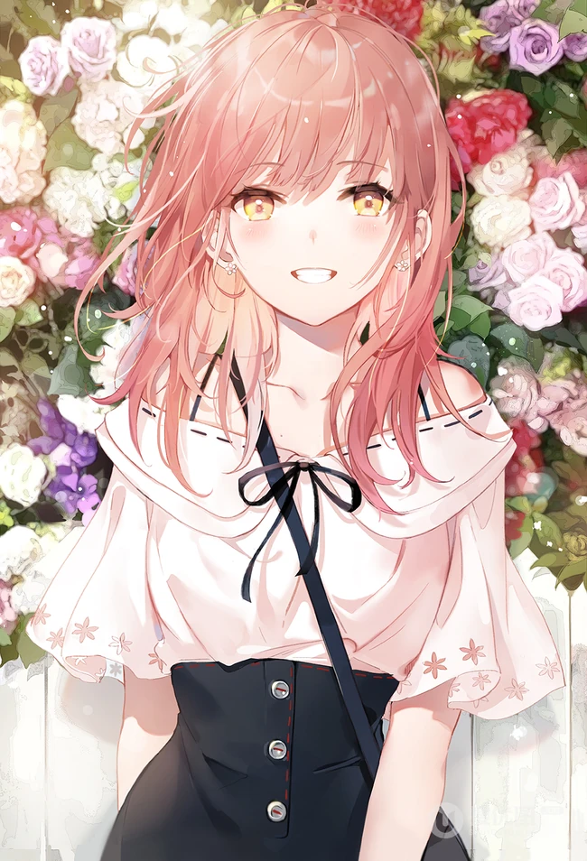花与少女，二次元小清新少女森系手绘插画超清美图