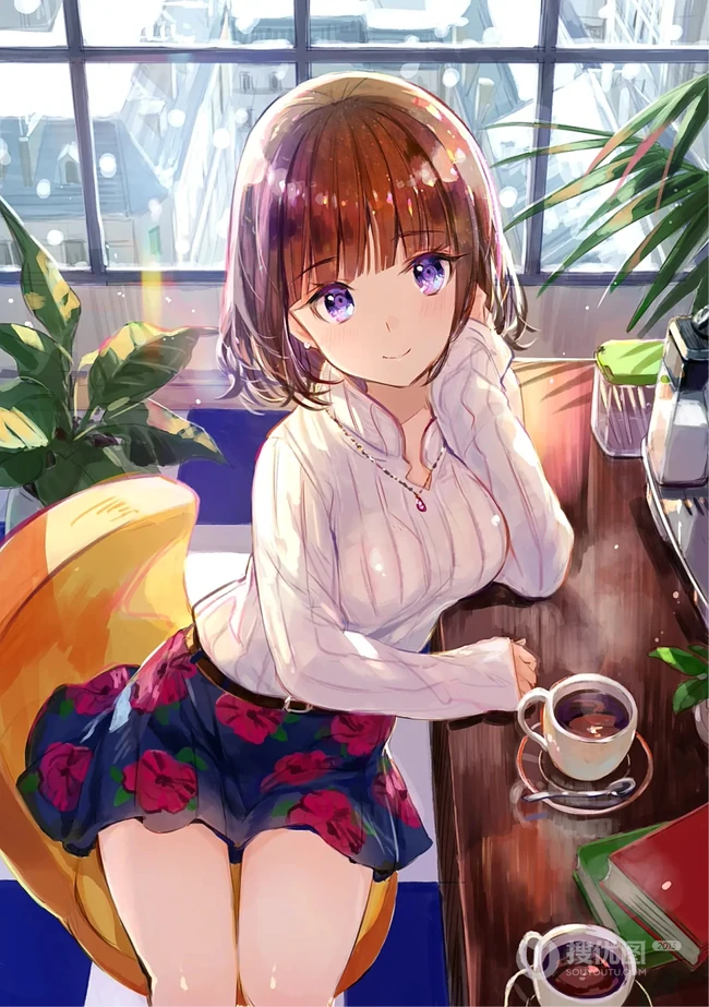 花与少女，二次元小清新少女森系手绘插画超清美图
