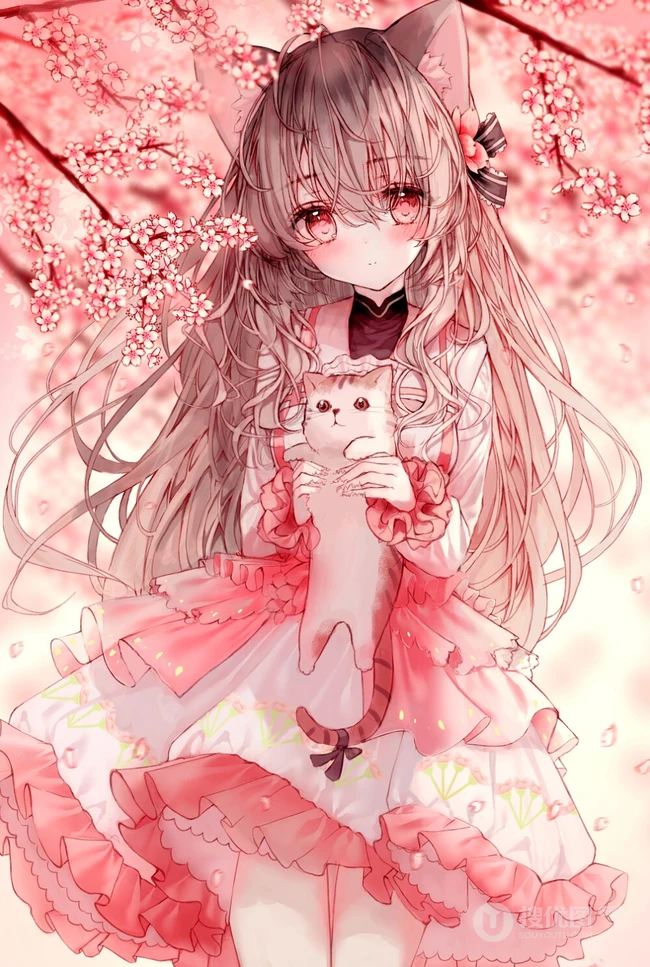 花与少女，二次元小清新少女森系手绘插画超清美图