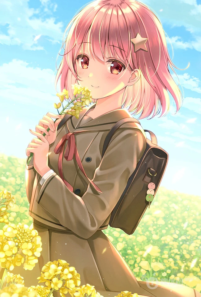 花与少女，二次元小清新少女森系手绘插画超清美图