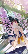 花与少女，二次元小清新少女森系手绘插画超清美图