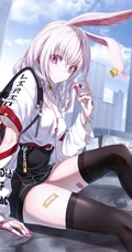 长白线条感二次元运动系兔耳朵少女休闲短裤，短裙插画图片