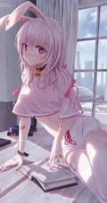 长白线条感二次元运动系兔耳朵少女休闲短裤，短裙插画图片