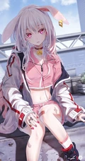 长白线条感二次元运动系兔耳朵少女休闲短裤，短裙插画图片