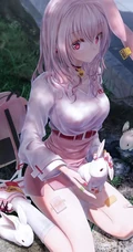 长白线条感二次元运动系兔耳朵少女休闲短裤，短裙插画图片