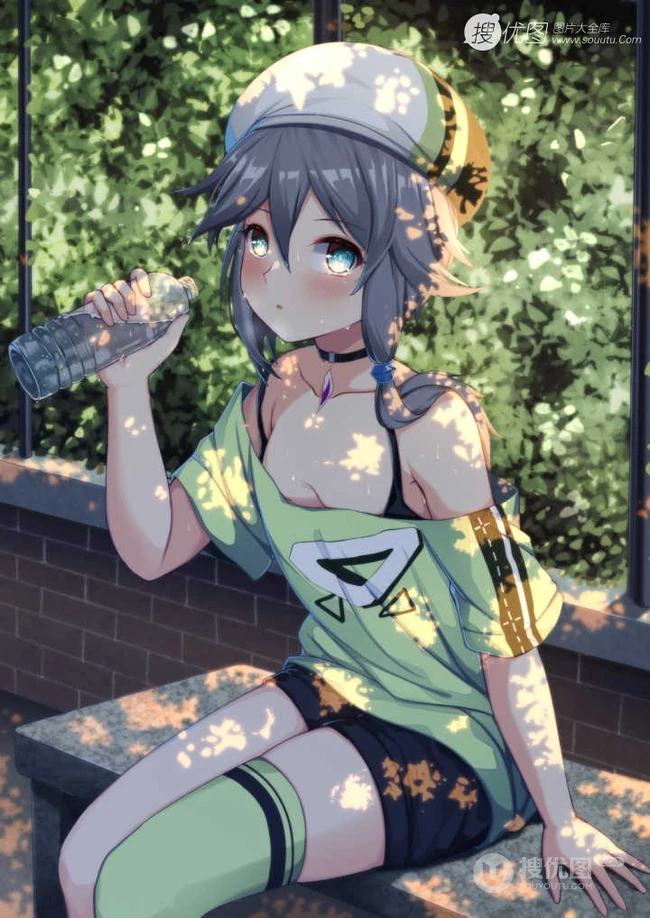 长白线条感二次元运动系兔耳朵少女休闲短裤，短裙插画图片