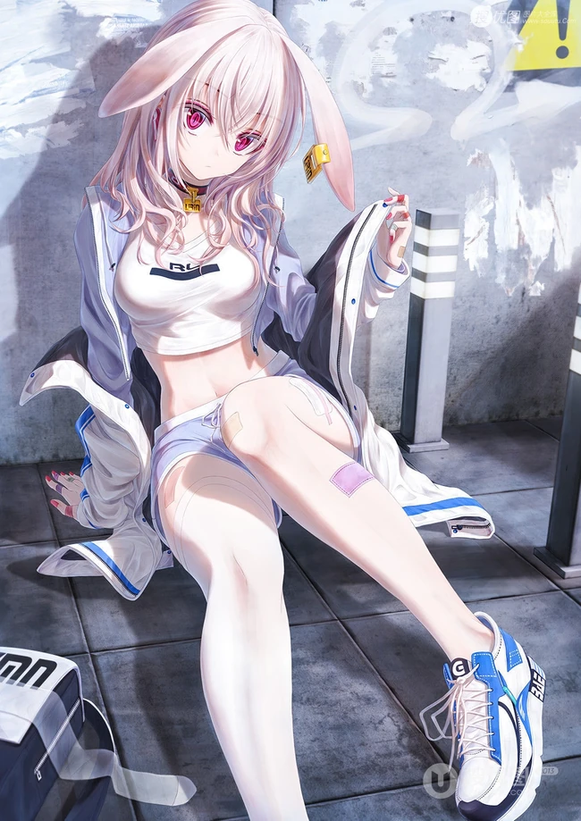 长白线条感二次元运动系兔耳朵少女休闲短裤，短裙插画图片