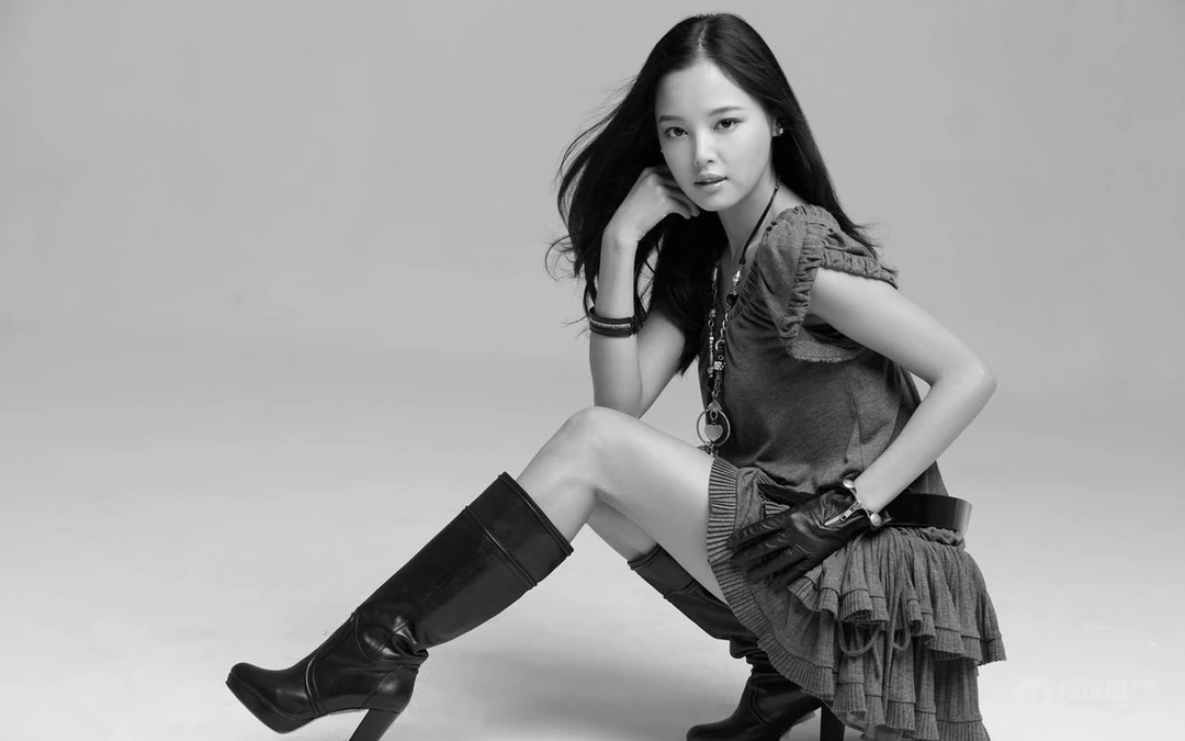 美女明星辛芷蕾长发飘飘黑灰色调纯色写真桌面壁纸