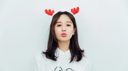 美女海陆可爱圣诞节麋鹿装扮表情包桌面壁纸