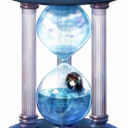 二次元沙漏插画美图，时间的沙漏唯美背景图片