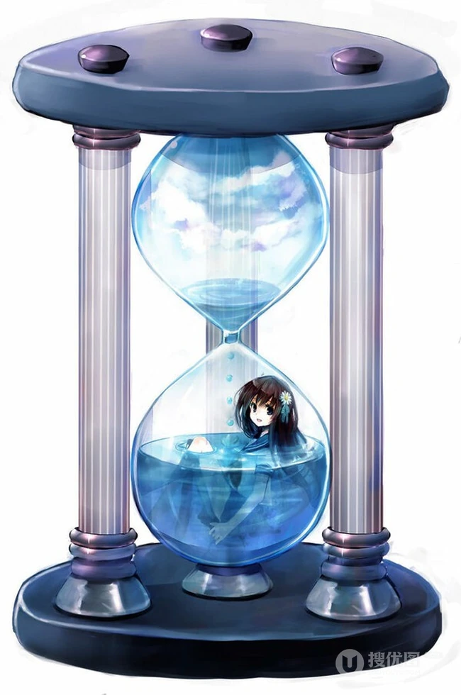 二次元沙漏插画美图，时间的沙漏唯美背景图片