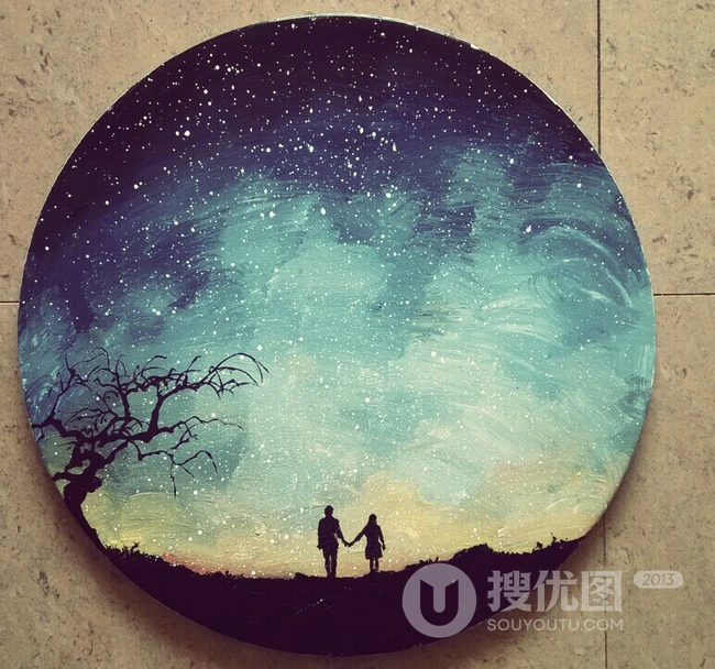 盘子画唯美图片，盘子画与景物相结合意境图片