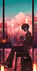 动漫美少年，孤单一个人主题，画师pasoputi插画作品美图