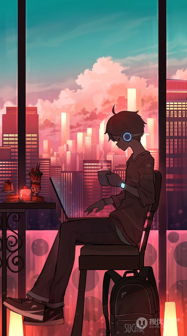 动漫美少年，孤单一个人主题，画师pasoputi插画作品美图
