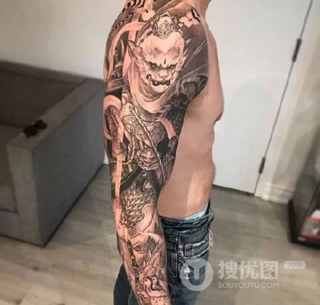 悟空，孙悟空纹身，适合男生的霸气孙悟空彩绘大纹身图案图片 第6张