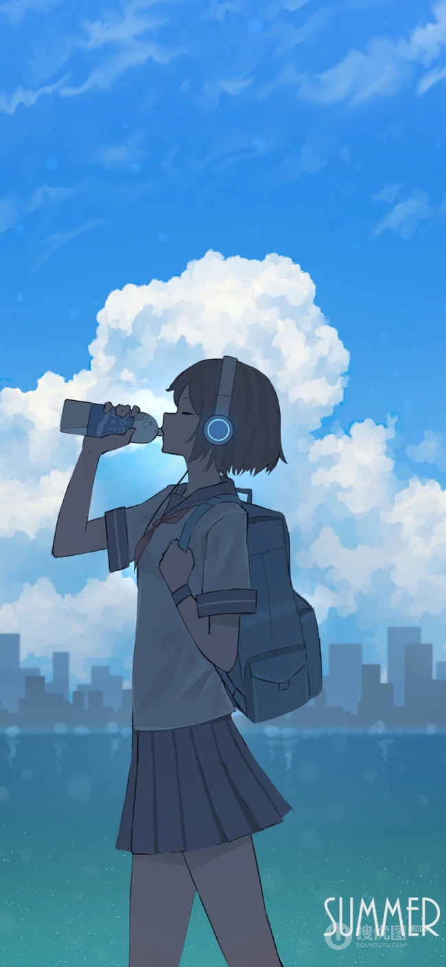 二次元少女，孤独一个人主题插画图片，P站画师pasoputi作品