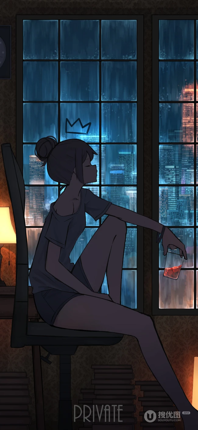 二次元少女，孤独一个人主题插画图片，P站画师pasoputi作品