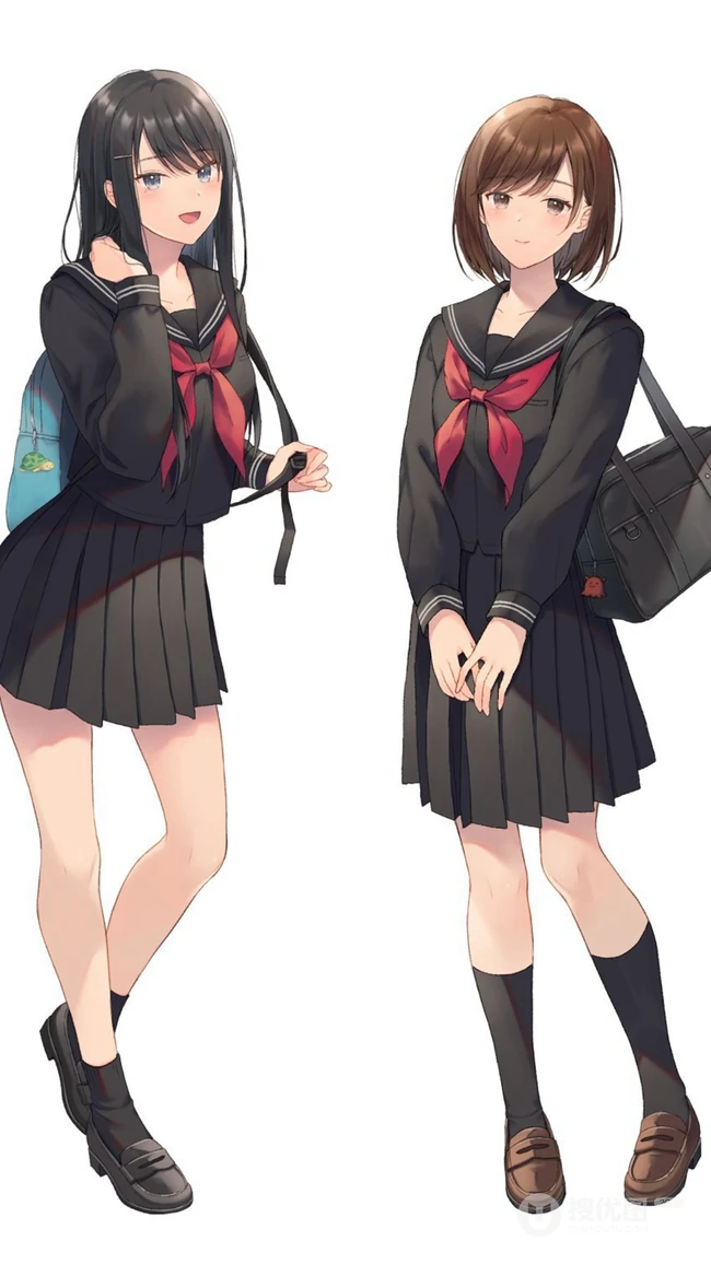 学院风动漫制服短裙线条感少女图片，精选可做壁纸气质可爱学生妹