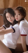 浅粉女生闺蜜亲密无间室内美图，紧身体操制服短裤线条感白皙