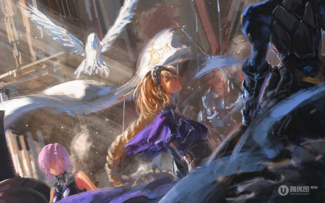 科技感的二次元美女，机械人等插画高清电脑桌面背景