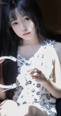 日系浅粉白皙少女少女小碎花白衣短裤甜美动人室内图片