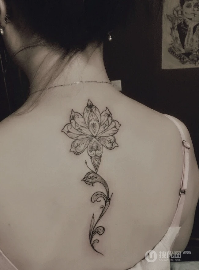 梵花纹身图案，女生背部精美好看的梵花纹身图案图片 第6张