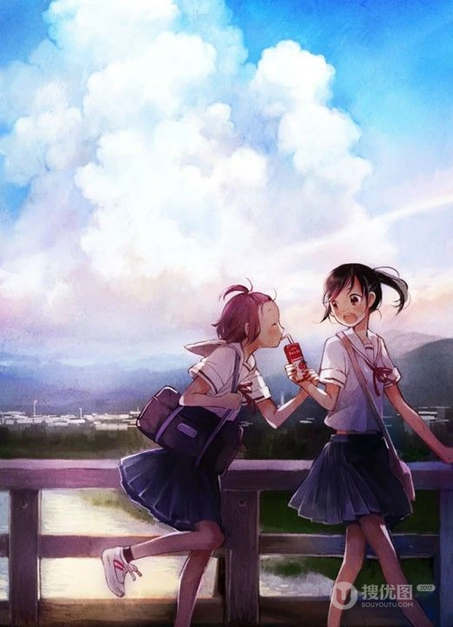 闺蜜图片，二次元可爱小美好的闺蜜一对超美手绘插画美图