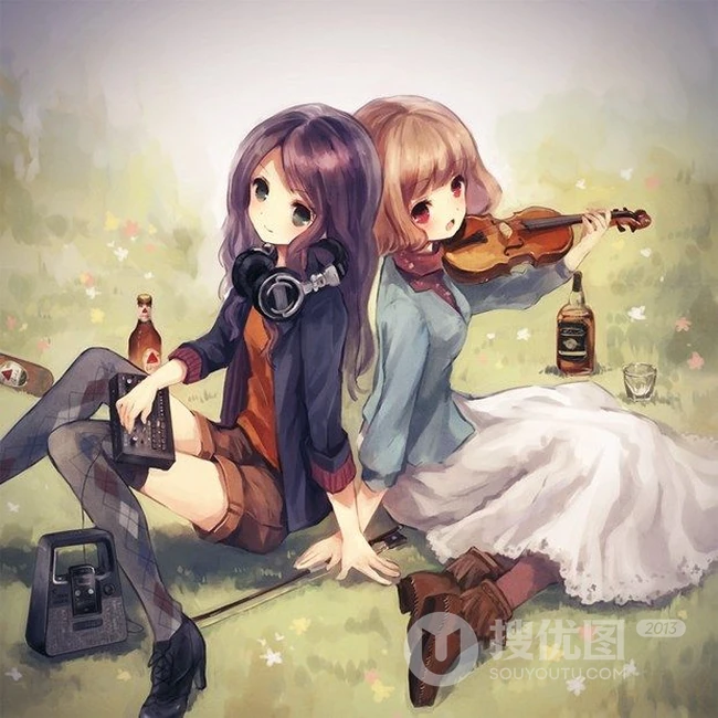 闺蜜图片，二次元可爱小美好的闺蜜一对超美手绘插画美图