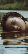 湖中丽影，肩带红裙女孩湖中清透唯美私密写真摄影图片