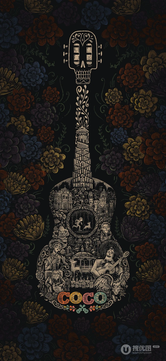 迪士尼出品《寻梦环游记》炫彩剧照手机背景图片