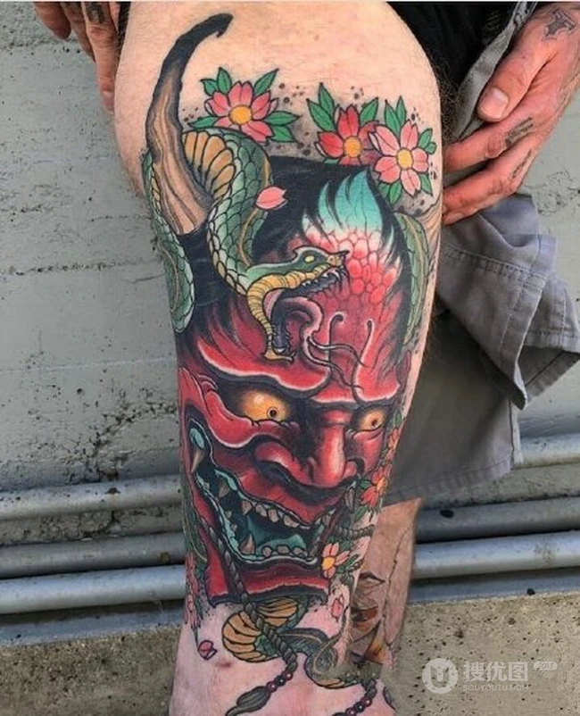 般若纹身图案，炫彩彩绘般若纹身男手臂，胳膊纹身图案图片 第1张