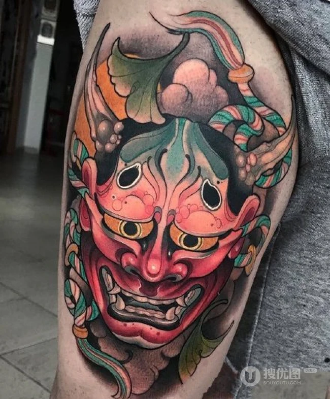 般若纹身图案，炫彩彩绘般若纹身男手臂，胳膊纹身图案图片 第5张