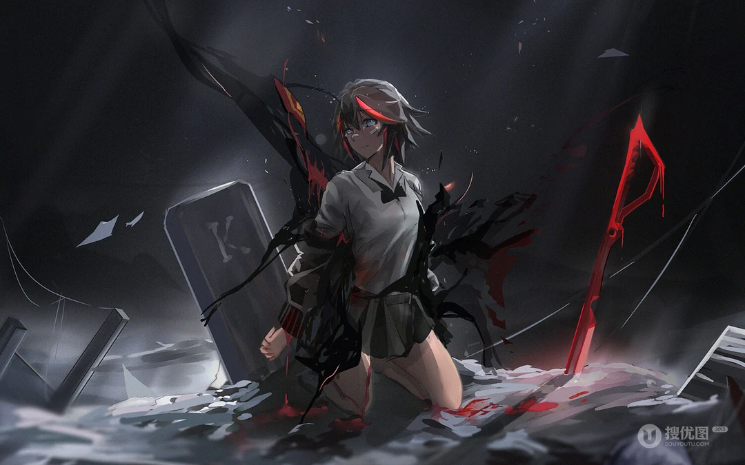 动漫女人物中拿武士刀，剑等武器的战士电脑壁纸