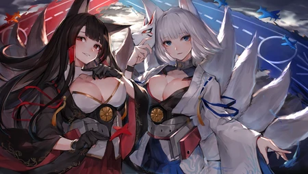 二次元大胸九尾狐妖等动漫美女插画壁纸图片