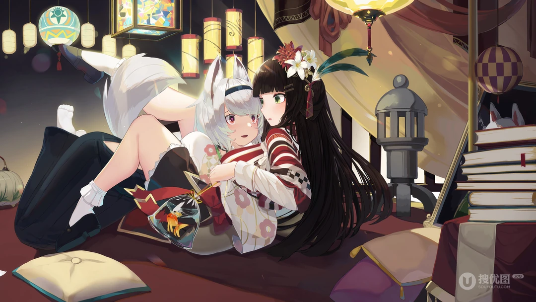 二次元大胸九尾狐妖等动漫美女插画壁纸图片