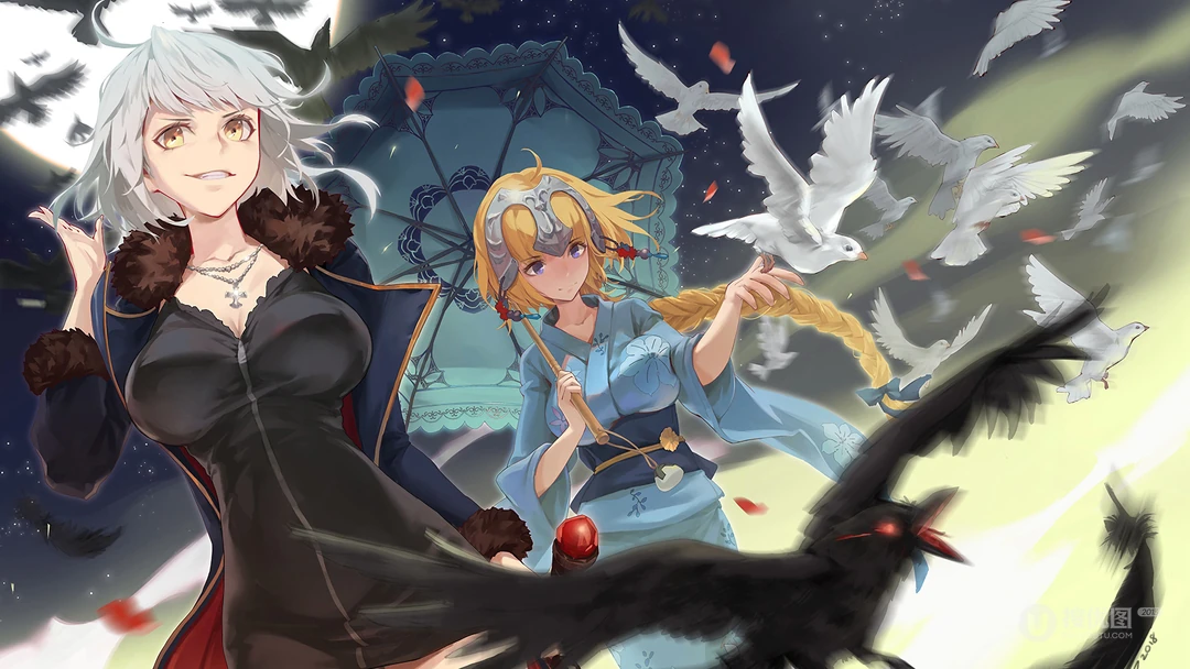 二次元大胸九尾狐妖等动漫美女插画壁纸图片