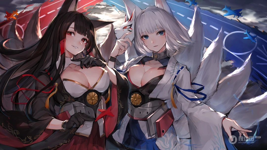 二次元大胸九尾狐妖等动漫美女插画壁纸图片