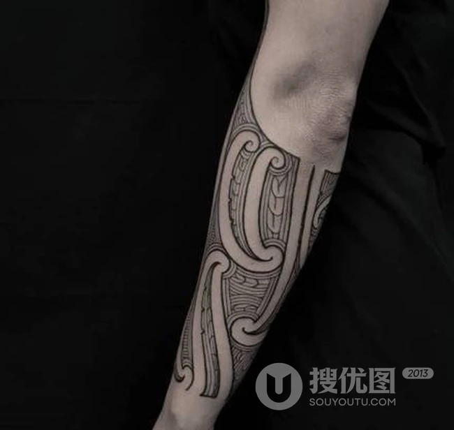 玛雅图腾纹身图案，复古好看的黑白个性玛雅图腾纹身图片 第2张