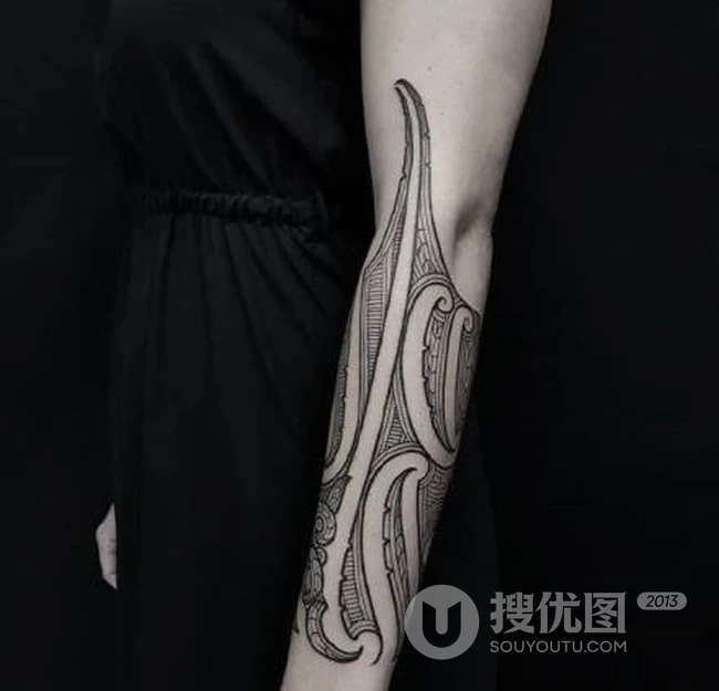 玛雅图腾纹身图案，复古好看的黑白个性玛雅图腾纹身图片 第3张