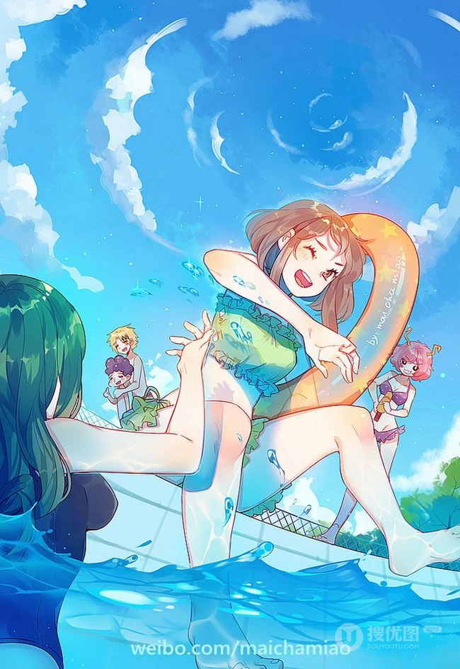 可爱小姑娘，小女孩水彩插画美图