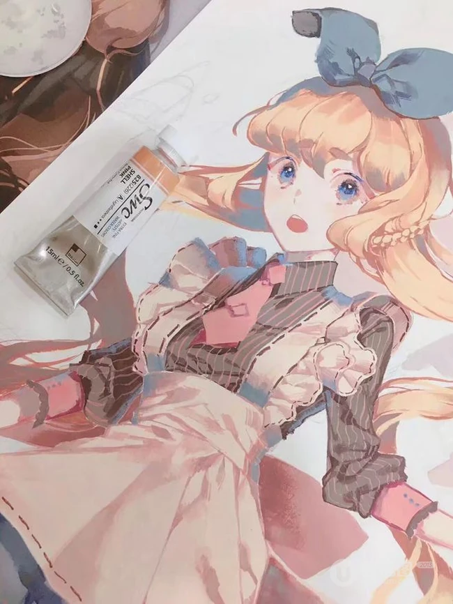 可爱小姑娘，小女孩水彩插画美图