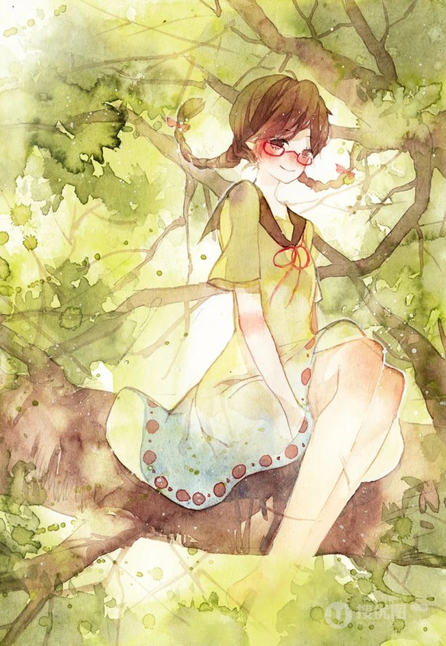 可爱小姑娘，小女孩水彩插画美图