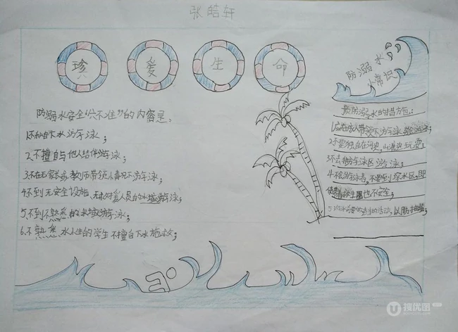 防溺水安全教育手抄报，小学生防溺水安全教育手抄报设计图片
