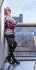颜值女生cos紫发&ldquo;电光超人古利特&rdquo;超气质袜装控最爱摄影图片