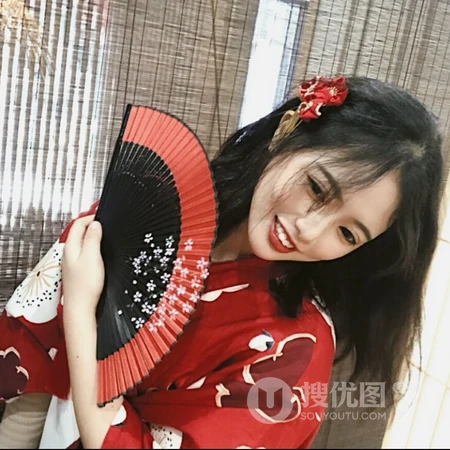 拿纸扇穿和服的日本女生个性QQ头像图片