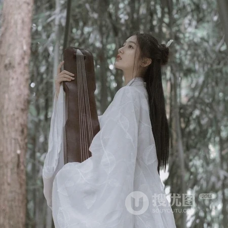古风头像选这套就够了！唯美竹林抚琴的古风女生头像图片